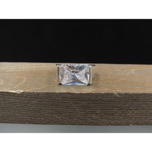 Size 8 Sterling Silver Brilliant Large Cubic Zirconia Gem Band Ring